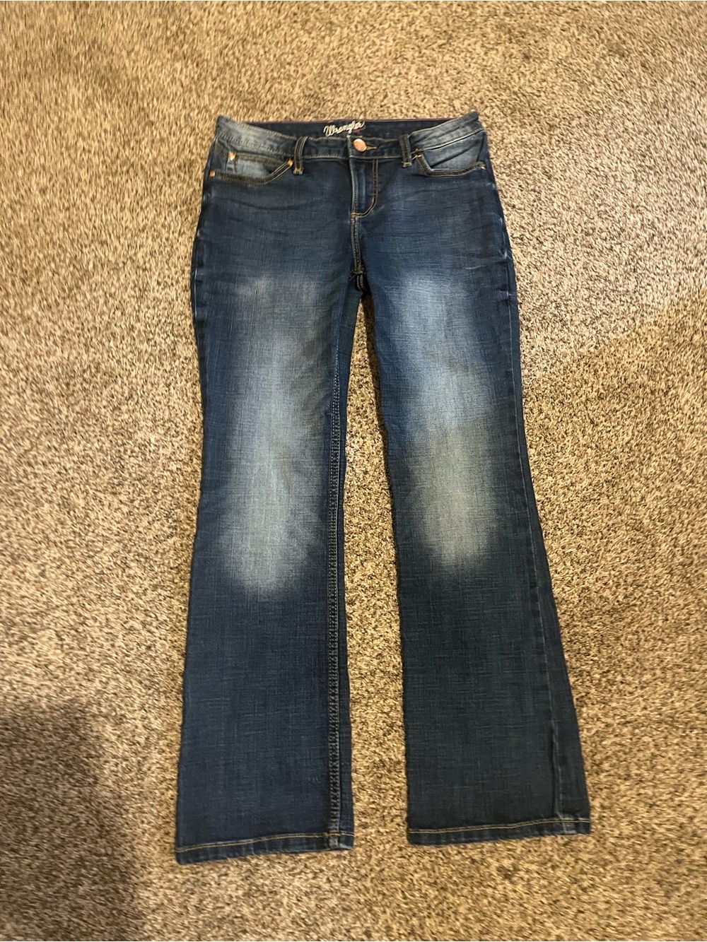 Wrangler Women's Blue Flare Jeans with Faded Knees